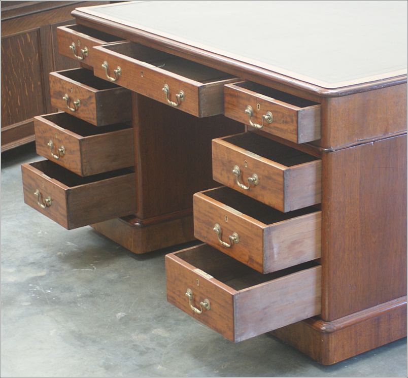 1013 Antique Victorian Mahogany 18 Drawer Partners Desk. Antiquedesks